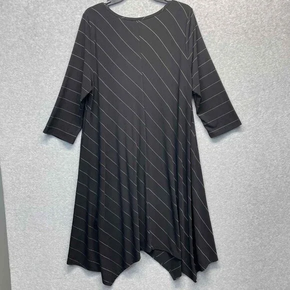 IC By Connie K Dress Womens XL Stretch Jersey Black Asymmetrical Hem Striped - Picture 4 of 11
